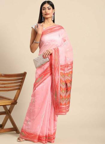 Look Attrective These Party Wear Saree in Fine Colored.These Saree And Blouse  is Fabricated On Cotton Linen.Its Beautified With Heavy Weaving Designer.