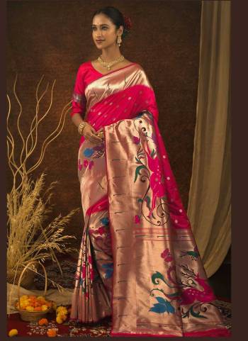 Attrective These Party Wear Saree in Fine Colored.These Saree And Blouse is Fabricated On Banarasi Soft Silk.Its Beautified With Paithani Meena Jari Weavon Designer.