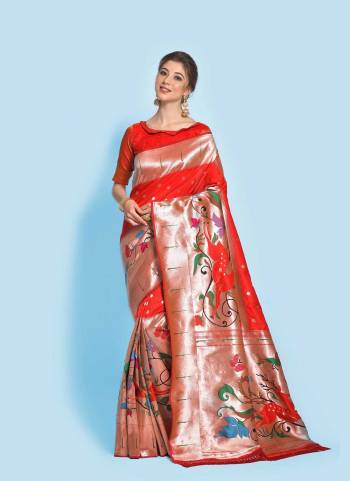 Attrective These Party Wear Saree in Fine Colored.These Saree And Blouse is Fabricated On Banarasi Soft Silk.Its Beautified With Paithani Meena Jari Weavon Designer.