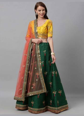 Attrective This Partywear Heavy Designer Choli Fabric Are Art Silk And Lahenga Art Silk And Dupatta Net In Fabricated Beautified With Attrective Embroidery Work. Buy Now.