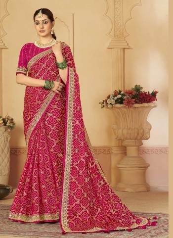 Grab These Festive Wear Saree in Fine Colored.These Saree Are Miss India Silk And Blouse is Fabricated On Cotton Silk.Its Beautified With Designer Bandhani Printed,Sequance,Mirror Embroidery Work.