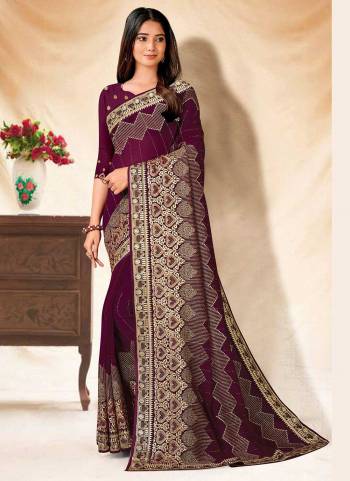 Garb This Party Wear Saree Are Fine Saree Paired With Blouse.This Saree And Blouse Are Georgette Fabric With Designer Thread,Jari Embroidery Work. Buy This Pretty Saree Now.