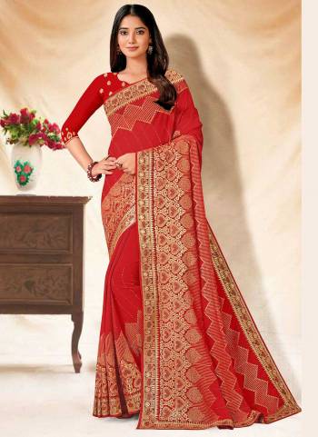 Garb This Party Wear Saree Are Fine Saree Paired With Blouse.This Saree And Blouse Are Georgette Fabric With Designer Thread,Jari Embroidery Work. Buy This Pretty Saree Now.