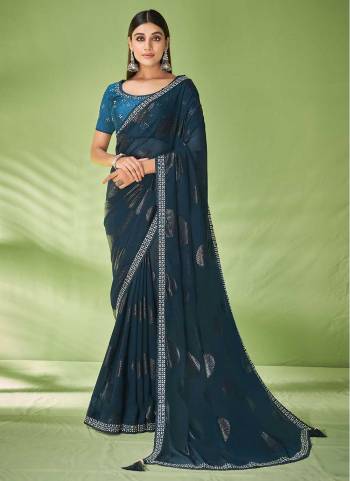 Look Attrective These Party Wear Saree in Fine Colored.These Saree Are Georgette And Blouse  is Fabricated On Raw Silk.Its Beautified With Wevon Designer With Embroidery Work.