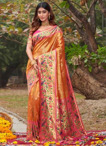 Garb These Party Wear Saree in Fine Colored.These Saree And Blouse is Fabricated On Paithani Silk.Its Beautified With Weavon Jari Designer Work.