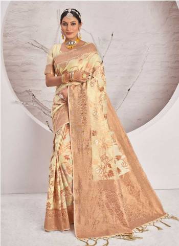 Looking These Party Wear Saree in Fine Light Colored.These Saree And Blouse is Fabricated On Cotton.Its Beautified With Weavon Jari Designer.