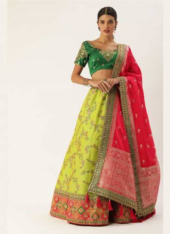 Garb This Partywear Fine Color Heavy Designer Choli Fabric Are Silk And Lahenga Silk And Dupatta Viscose In Fabricated Beautified With Attrective Wevon Designer,Sequance Embroidery Work. Buy Now.