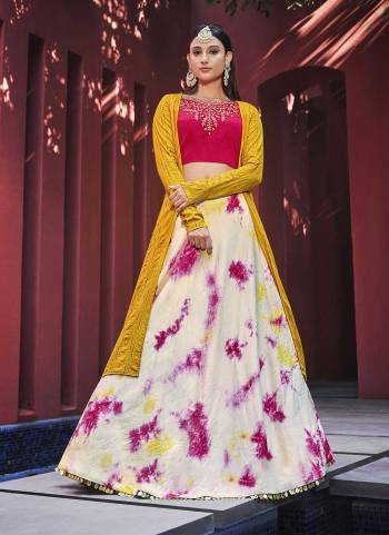 A Designer Look,Grab These Lehenga Choli With Jacket in Fine Colored.These Lehenga Are Cotton And Blouse Are Fabricated On Silk Pair With Cotton Jacket.Its Beautified With Saburi Printed,Thread,Sequance Embroidery Work.