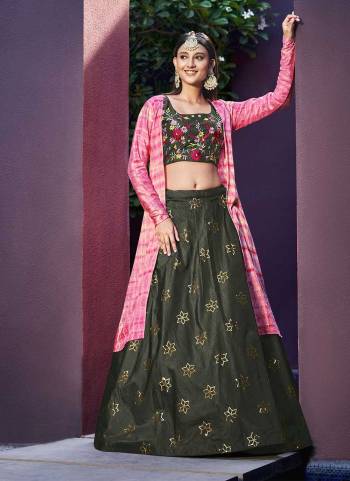 A Designer Look,Grab These Lehenga Choli With Jacket in Fine Colored.These Lehenga And Blouse Are Fabricated On Art Silk Pair With Cotton Jacket.Its Beautified With Saburi Printed,Thread,Sequance,Mirror Embroidery Work.