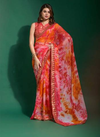 Grab These Party Wear Saree in Fine Colored.These Saree Are Georgette And Blouse is Mono Banglori Fabricated.Its Beautified With Designer Prijam Printed With Emboss Sequance Embroidery Work Lace Border.