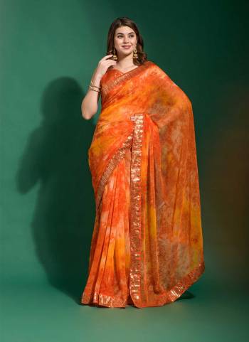 Grab These Party Wear Saree in Fine Colored.These Saree Are Georgette And Blouse is Mono Banglori Fabricated.Its Beautified With Designer Prijam Printed With Emboss Sequance Embroidery Work Lace Border.