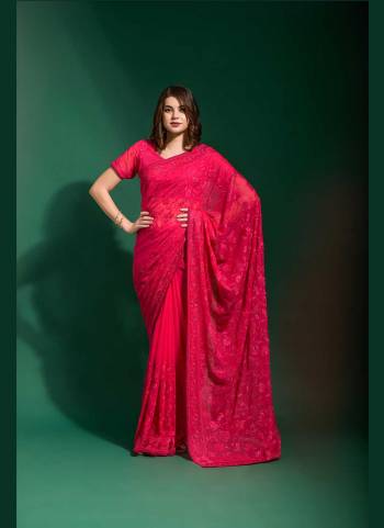 Grab These Party Wear Saree in Fine Colored.These Saree Are Georgette And Blouse is Georgette Fabricated.Its Beautified With Blooming Color,Designer Tone To Tone Thread Embroidery,Diamond Work.