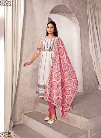 Grab These Beautiful Looking Readymade Kurti With Dupatta.These Kurti is Fabricated On Mal Cotton And Muslin Dupatta.Its Beautified With Wevon Lining,Digital Printed With Hand Mirror Work.