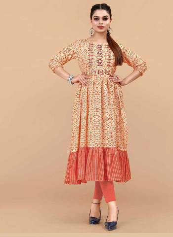 Grab These Beautiful Looking Readymade Long Kurti.These Kurti is Fabricated On Rayon.Its Beautified With Digital Printed With Mirror Hand Embroidery Work.