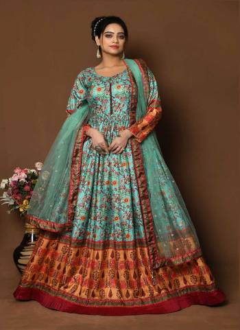 For A Designer Look,Grab These Readymade Gown With Dupatta in Fine Colored.These Gown Are Fabricated On Dola Silk Pair With Net Dupatta.Its Beautified With Designer Digital Printed With Sequance Embroidery Work.