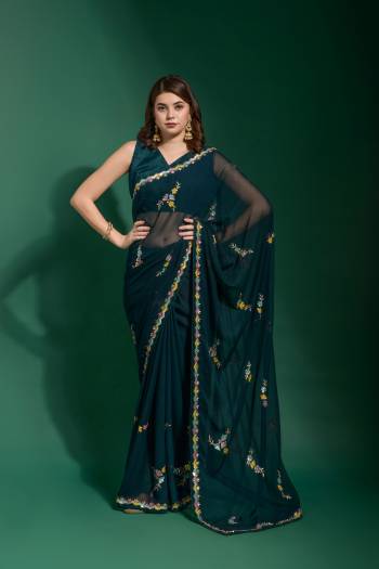 Grab These Designer Party Wear Saree in Fine Colored.These Saree Are Georgette And Blouse is Mono Banglori Fabricated.Its Beautified With Designer 4 Color Sequance Embroidery Work.