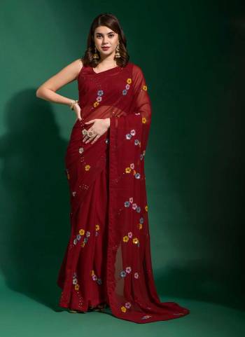 Grab These Designer Party Wear Saree in Fine Colored.These Saree Are Georgette And Blouse is Mono Banglori Fabricated.Its Beautified With Designer 4 Color Sequance Embroidery Work.