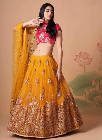 For A Designer Look,Grab These Lehenga Choli in Fine Colored.These Lehenga And Dupatta Are Fabricated On Soft Net Pair With Art Silk Blouse.Its Beautified With Designer Thread,Mirror,Dori,Sequance Embroidery Work.