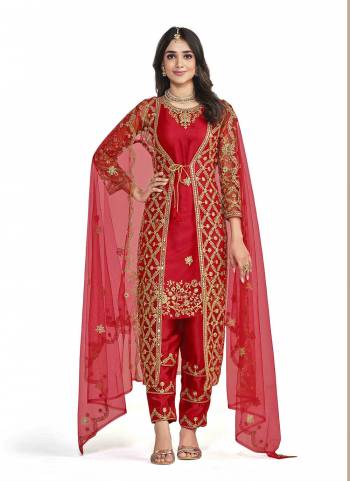 Grab These Designer Suit With Koti in Fine Colored Pair With Bottom And Dupatta.These Top,Koti And Dupatta Are Fabricated On Butterfly Net Pair With Japan Satin Bottom.Its Beautified With Heavy Designer Cording Embroidery,Diamond Work.