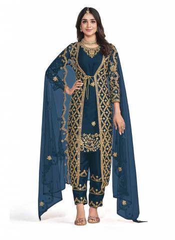 Grab These Designer Suit With Koti in Fine Colored Pair With Bottom And Dupatta.These Top,Koti And Dupatta Are Fabricated On Butterfly Net Pair With Japan Satin Bottom.Its Beautified With Heavy Designer Cording Embroidery,Diamond Work.