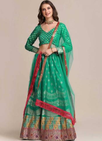 For A Designer Look,Grab These Lehenga Choli in Fine Colored.These Lehenga Choli Are Jacquard Silk And Dupatta Are Fabricated On Net Pair.Its Beautified With Heavy Wevon Jacquard Designer Work.