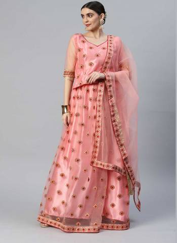 Heavy Designer Lehenga Choli In Pink Color Fabricated On Net Beautified With Heavy Attractive Embroidery. 