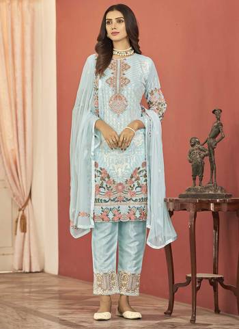 Attrective Looking These Special Suit in Fine Colored Pair With Bottom And Dupatta.These Top Are Faux Georgette Bottom Are Santoon And Dupatta Are Fabricated On Nazneen Pair With Santoon Inner.Its Beautified With Designer Embroidery Work.