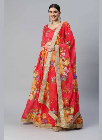 For A Designer Look,Grab These Lehenga Choli in Fine Colored.These Lehenga And Dupatta Are Fabricated On Georgette Pair With Art Silk Blouse.Its Beautified With Designer Floral Digital Printed,Sequance Embroidery Work.