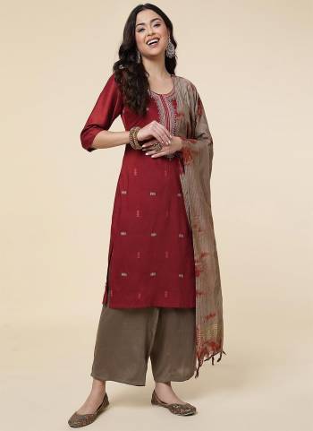 Grab These Beautiful Looking Readymade Suits.These Top And Bottom Are Polyester And Dupatta is Fabricated On Chinon.Its Beautified With Wevon And Designer Embroidery Work.