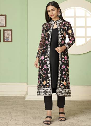 Grab These Jacket Suit in Fine Colored Pair With Bottom.These Jacket Are Fabricated On Georgette Pair With Dull Santoon Bottom And Top.Its Beautified With Heavy Designer Multy Thread,Sequance Embroidery Work.