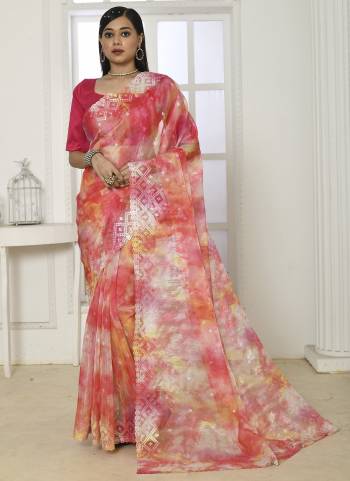 Garb These Party Wear Saree in Fine Colored.These Saree Are Organza Silk And Blouse is Fabricated On Banglori Silk.Its Beautified With Designer Printed With Cutwork Embroidery Work.