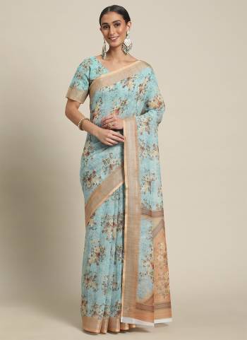 Look Attrective These Party Wear Saree in Fine Colored.These Saree And Blouse  is Fabricated On Cotton Blend.Its Beautified With Wevon Border With Floral Printed.