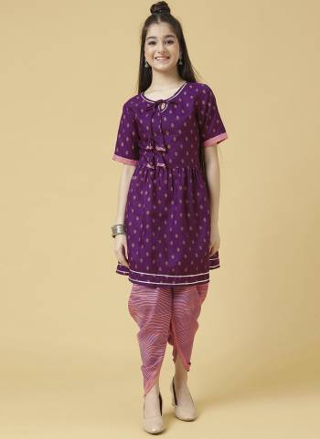 Grab These Beautiful Looking Kids Readymade Kurti With Dhoti.These Kurti Are Poly Cotton And Dhoti is Ruby Cotton Fabricated.Its Beautified With Designer Foil Printed.