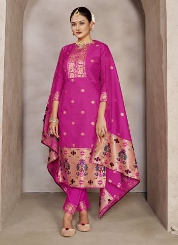 Grab These Suit in Fine Colored Pair With Bottom And Dupatta.These Top And Dupatta Are Fabricated On Tapetta Silk Pair With Tapetta Silk Bottom.Its Beautified With Weaving Paithani Designer.