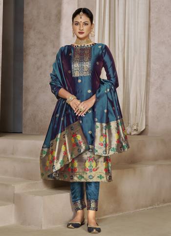 Grab These Suit in Fine Colored Pair With Bottom And Dupatta.These Top And Dupatta Are Fabricated On Tapetta Silk Pair With Tapetta Silk Bottom.Its Beautified With Weaving Paithani Designer.