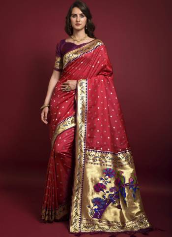 Garb These Party Wear Saree in Fine Colored.These Saree And Blouse is Fabricated On Banarasi Soft Silk.Its Beautified With Paithani Meena Jari Weavon Designer.