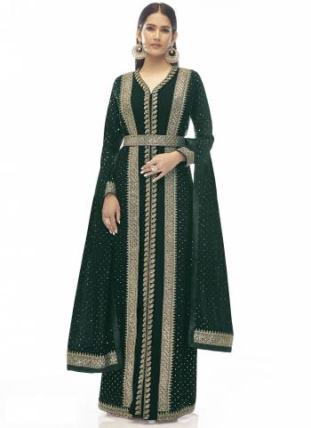 Attrective Looking These Special Jacket Style Suit in Fine Colored Pair With Bottom And Dupatta.These Top And Dupatta Are Fabricated On Georgette Pair With Santoon Bottom.Its Beautified With Heavy Designer Sequance,Jari Embroidery,Stone Work.