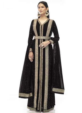 Attrective Looking These Special Jacket Style Suit in Fine Colored Pair With Bottom And Dupatta.These Top And Dupatta Are Fabricated On Georgette Pair With Santoon Bottom.Its Beautified With Heavy Designer Sequance,Jari Embroidery,Stone Work.