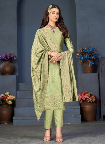 Grab These Designer Suit in Fine Colored Pair With Bottom And Dupatta.These Top And Dupatta Are Fabricated On Bloming Vichitra Silk Pair With Dull Santoon Bottom.Its Beautified With Heavy Designer Embroidery Work.