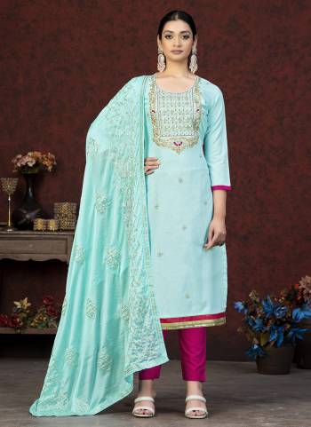 Grab These Salwar Suit in Fine Colored Pair With Bottom And Dupatta.These Top Are Glass Cotton And Dupatta Are Fabricated On Nazmin Pair With Cotton Bottom.Its Beautified With Designer Embroidery Work.