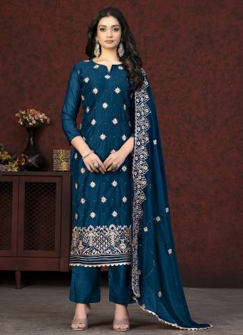 Grab These Salwar Suit in Fine Colored Pair With Bottom And Dupatta.These Top Are Modal Chanderi And Dupatta Are Fabricated On Nazmin Pair With Santoon Bottom.Its Beautified With Embroidery,Hand Work.