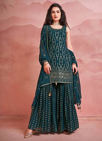 Attrective These Readymade Sharara Suit in Fine Colored Pair With Bottom And Dupatta.These Top Are Georgette And Dupatta Are Fabricated On Georgette Pair With Georgette Bottom.Its Beautified With Heavy Designer Sequance Embroidery Work.