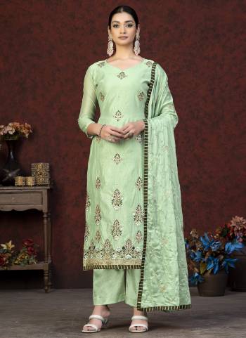 Grab These Salwar Suit in Fine Colored Pair With Bottom And Dupatta.These Top Are Modal Chanderi And Dupatta Are Fabricated On Nazmin Pair With Santoon Bottom.Its Beautified With Embroidery,Hand Work.