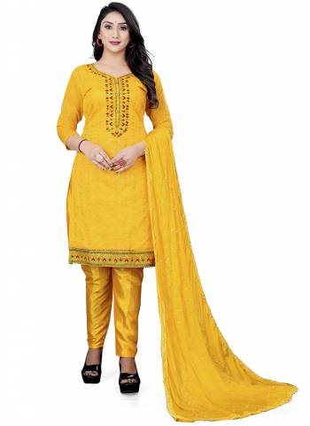 Grab These Suit in Fine Colored Pair With Bottom And Dupatta.These Top Are Chanderi Cotton And Dupatta Are Fabricated On Chinon Pair With Santoon Bottom.Its Beautified With Santoon Bottom.Its Beautified With Designer Embroidery Work.