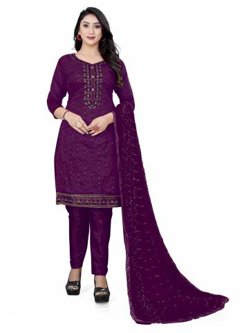 Grab These Suit in Fine Colored Pair With Bottom And Dupatta.These Top Are Chanderi Cotton And Dupatta Are Fabricated On Chinon Pair With Santoon Bottom.Its Beautified With Santoon Bottom.Its Beautified With Designer Embroidery Work.