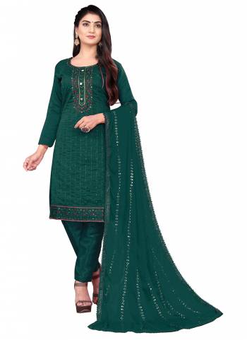 Grab These Suit in Fine Colored Pair With Bottom And Dupatta.These Top Are Chanderi Cotton And Dupatta Are Fabricated On Chinon Pair With Santoon Bottom.Its Beautified With Santoon Bottom.Its Beautified With Designer Embroidery Work.