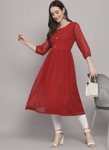 Attrective These Beautiful Looking Readymade Long Kurti.These Kurti is Fabricated On Georgette.Its Beautified With Wevon Thousand Butti Designer.