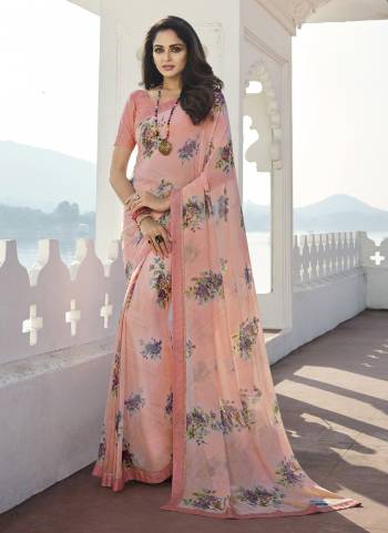 Garb These Party Wear Saree in Fine Colored.These Saree Are Georgette And Blouse is Fabricated On Banglori.Its Beautified With Designer Floral Printed With Lace Border.