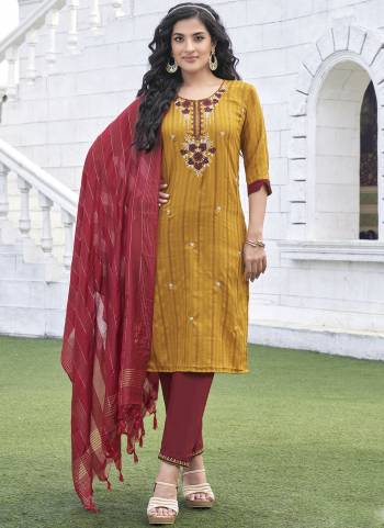 Grab These Beautiful Looking Readymade Suits.These Top And Bottom is Fabricated On Rayon And Dupatta Are Fancy.Its Beautified With Wevon Dobby Designer With Embroidery Work.