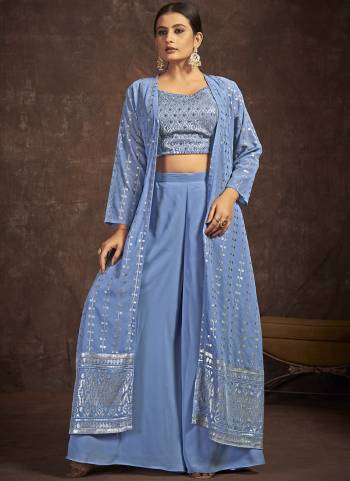 Attrective These Readymade Plazzo Suit in Fine Colored Pair With Blouse And Jacket.These Blouse Are Georgette And Jacket Are Fabricated On Georgette Pair With Georgette Bottom.Its Beautified With Heavy Designer Sequance Embroidery,Hand Work.